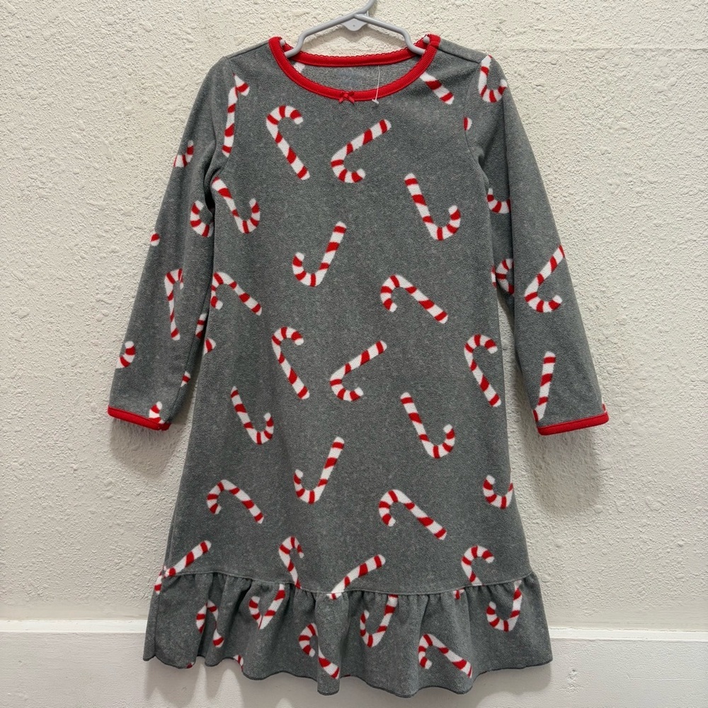 Carter's Grey with Candy Canes Christmas Fleece Night Gown Pajamas 4T